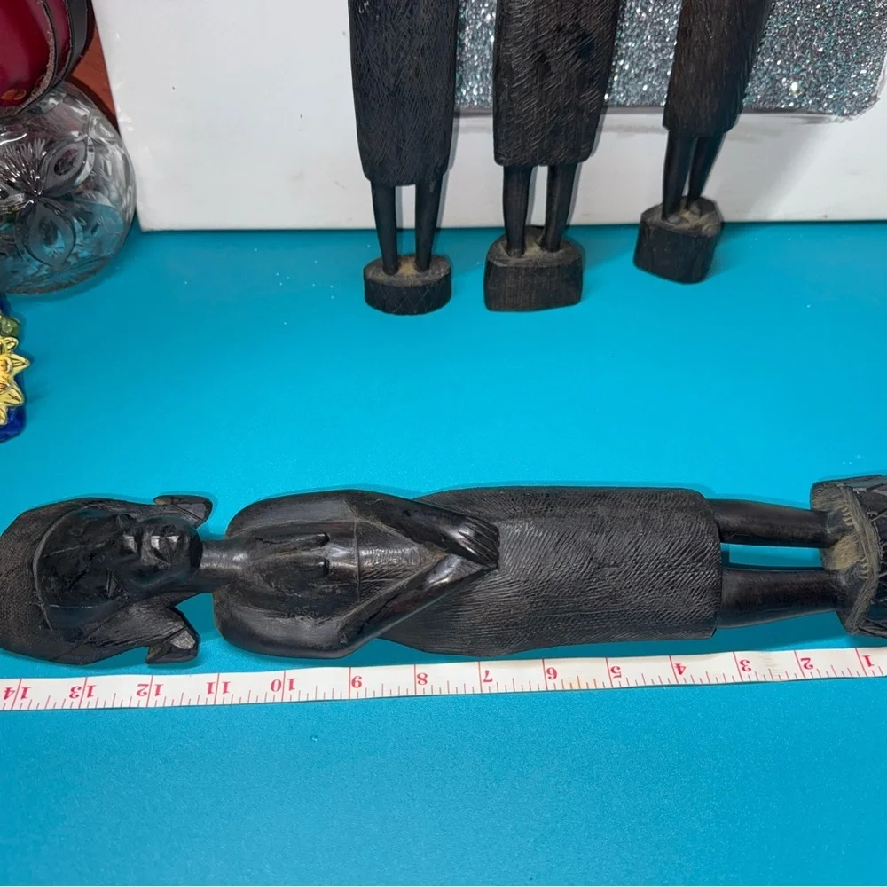 4pcs Wood African Vintage With Hand Carved Tribal Statue - Picture 3 of 14